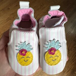 Robeez Pink and White Baby Shoes with Pineapple Design